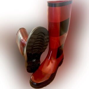 143 Girl Women’s 6 Red Black Buffalo Checks Tall All Weather Rain Boots